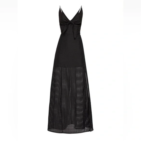 NWT BCBGeneration Black Square Mesh Tie Bust Front Slit Maxi Dress KK22 - Picture 2 of 15